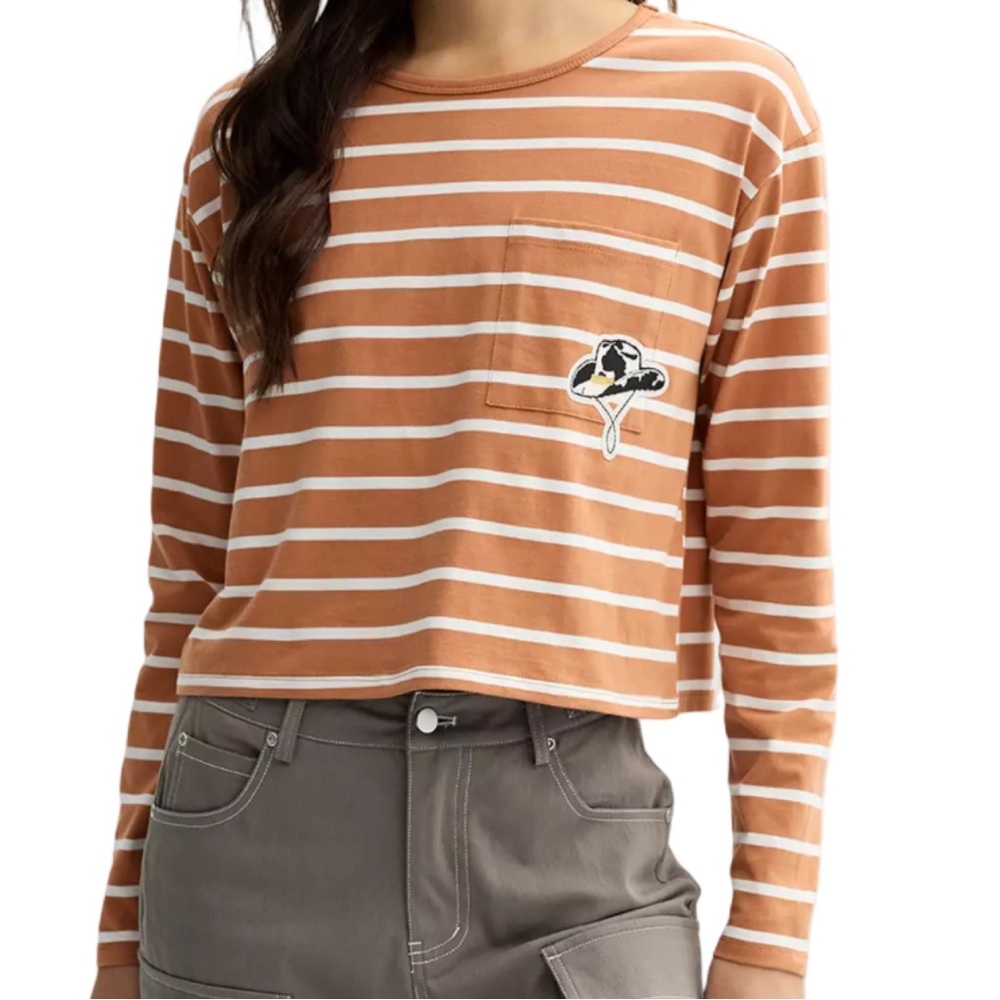 Madden Girl Striped Long Sleeve Tee Cowgirl Hat Embroidered Patch NWT Medium